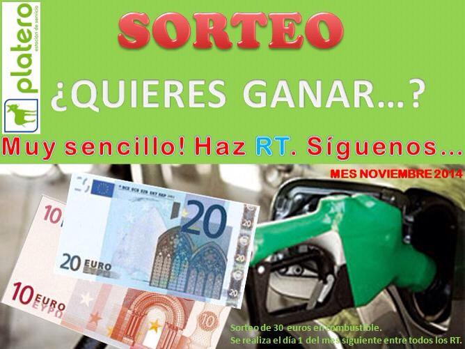 ESplateroSA's tweet photo. En Noviembre también puedes ganar 30€ en combustible! RT y participa. Te vendrá genial ahora que se acerca época de🎁? http://t.co/F5EU0hWOhs