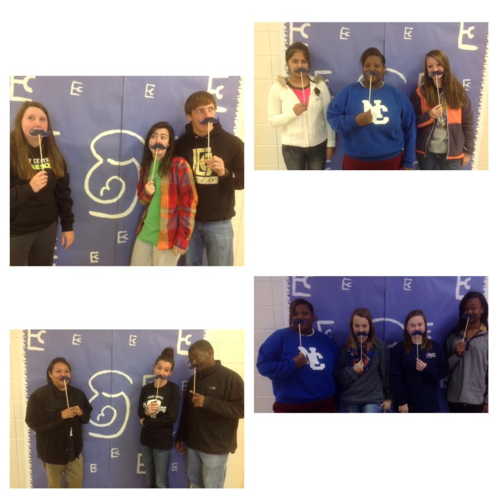 FBLACollECCC's tweet photo. A few PBL members participating in #MoustacheMonday #stepup100 http://t.co/WRwxbLqKUi
