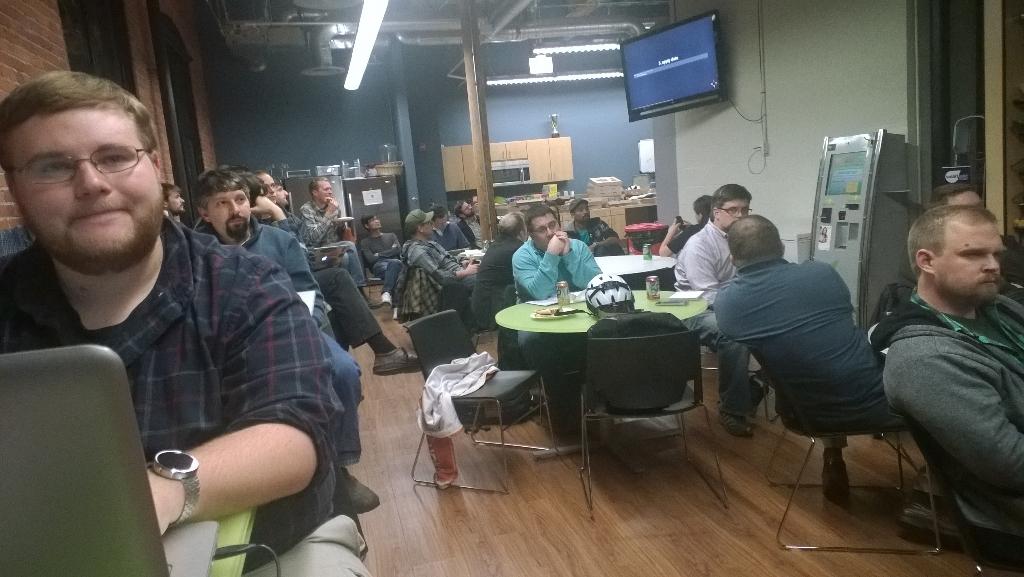 julielerman's tweet image. Packed house at @mywebgrocer for #wtfjs meet up