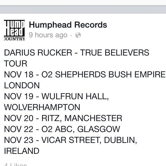 LucAfterDark's tweet photo. Check out Darius Rucker's UK tour dates. Not long to go! #TrueBelievers http://t.co/Y2DQk7TQ3L