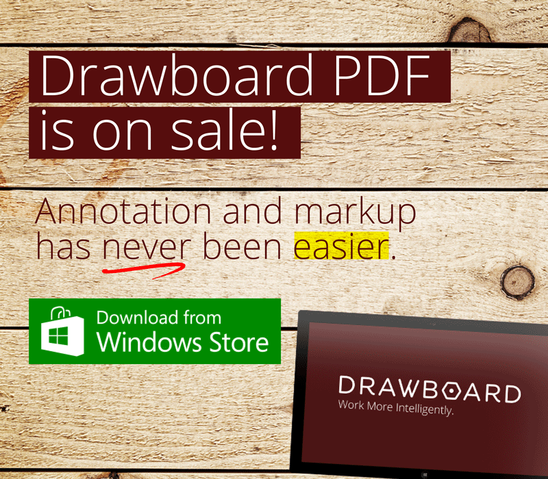 drawboard's tweet photo. Drawboard PDF is on sale on @windowsstore! It's time to take control of your markup workflow: http://t.co/2qOXojiONg http://t.co/hFtIRZoiAL