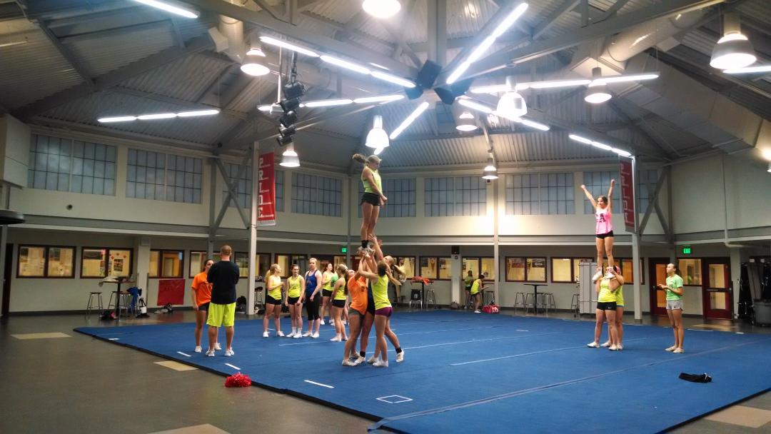 cheermshs's tweet photo. Scoresheets and videos reviewed and we're back to work. #bettercleanerstronger #redsilverwhite #neonpractice #w2gs2g http://t.co/BrQRLJ9iiz