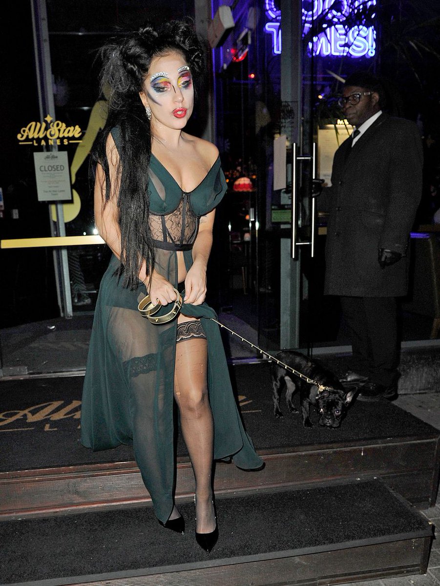 LadyGaga wears see-through dress and stockings to party at @AllStarLanesMCR  http://t.co/fEkHXnBNVa