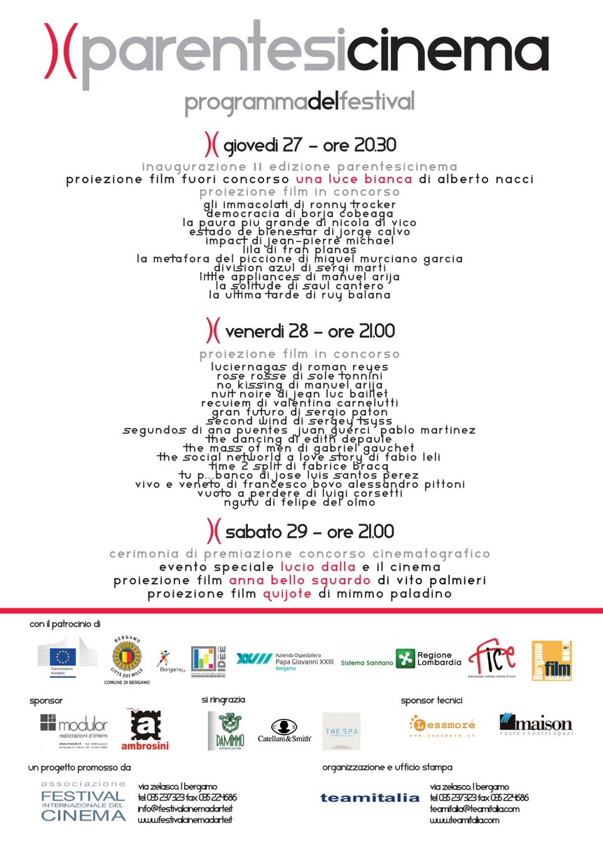 ParentesiCinema's tweet photo. Ecco il programma del festival, con tutte le proiezioni dei film in concorso e fuori concorso! INGRESSO LIBERO! http://t.co/6qAgTslvXG