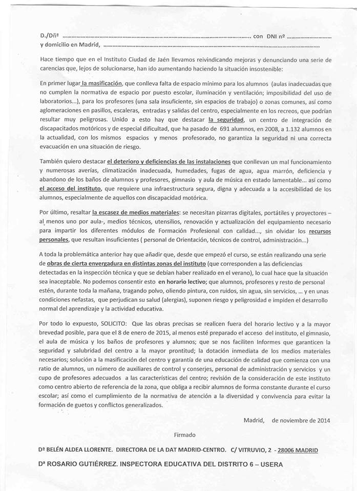 AsambleaUsera's tweet photo. Masificación, falta de seguridad, falta de material, de profesores... ¡apoyo al IES Ciudad de Jaén! #Nocabemos http://t.co/E2e3RZUEFO