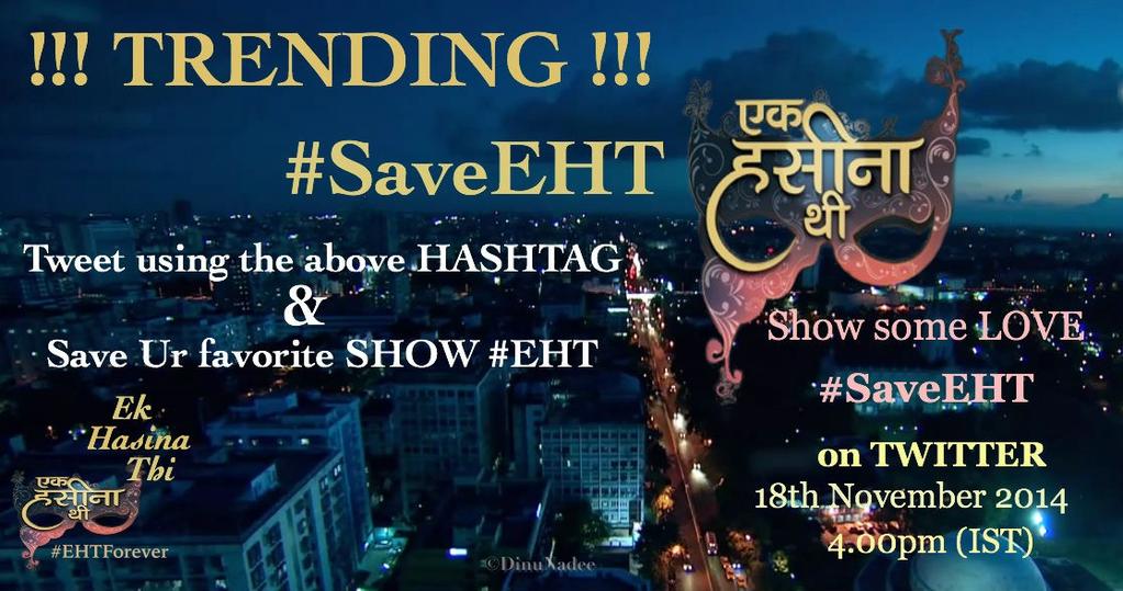 EHTForever's tweet photo. Dear #EHTFans,
It's Saving day.. save ur #EHT using this hashtag #SaveEHT at 4.00pm (IST) till the forever. http://t.co/OKceT75YdI
