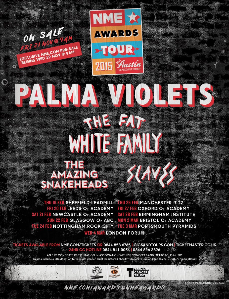 The Amazing Snakeheads are pleased to announce UK tour dates for Feb/March 2015 nme.seetickets.com/tour/nme-award…