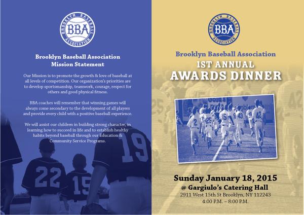BBA_Baseball's tweet photo. Come join us on January 18th as we celebrate the children of the Brooklyn Baseball Association!  #BBABaseball http://t.co/OjwzU9ac3B