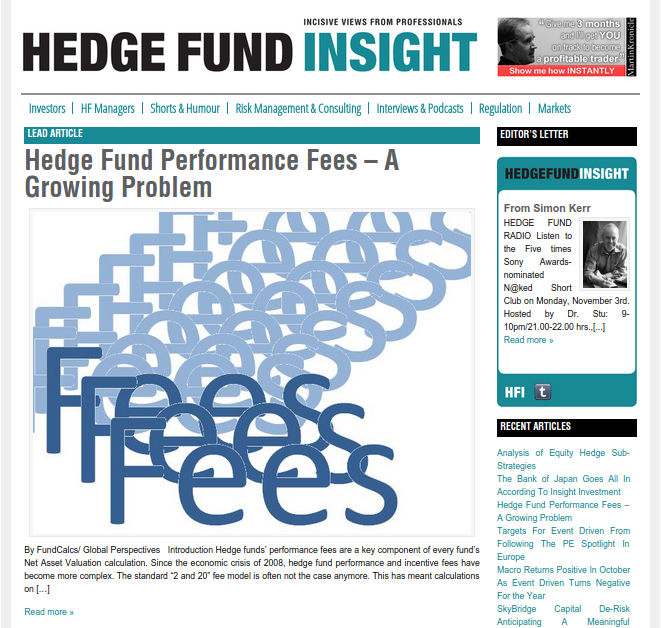 Lead article on hedgefundinsight.org: "Hedge Fund Performance Fees – A Growing Problem"