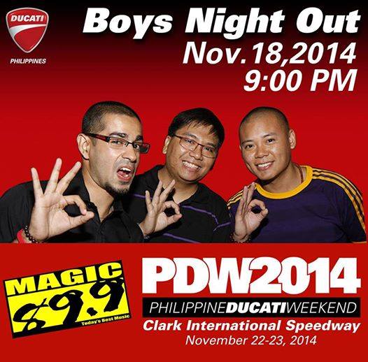 dongarcia's tweet photo. Live tonight! @boysnightout899 #DucatiPHatBNO #PDW2014 #PhilippineDucatiWeekend :D http://t.co/0j9eFCdbfF