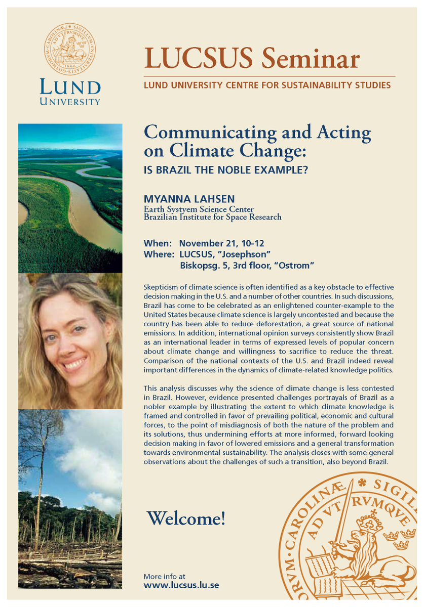 ESG_Project's tweet photo. Interesting open seminar on Communicating &amp; Acting on Climate Change #Brazil w/ M. Lahsen @Lundsuni #LUCSUS #envcom http://t.co/6MPMOudIvC