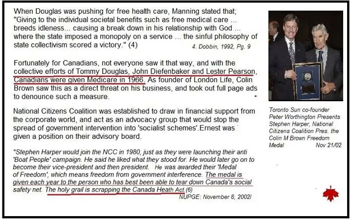 Note line on the removal of healthcare for Canadians.