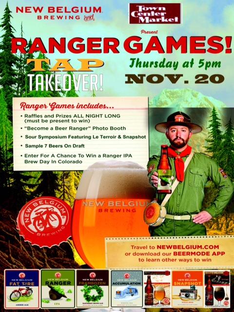 BobHallBeer's tweet photo. Thursday at 5 @newbelgium tap takeover at Town Center Market with 7 beers  #newbelgium #rangergames #findaranger http://t.co/z2Dqi7JKuu