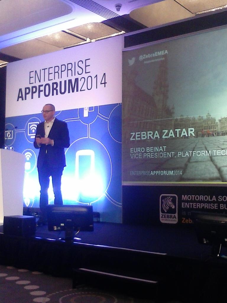 seam_barbel's tweet photo. Euro Beinat, VP @ZebraEMEA on stage presenting on the Zatar platform #AppForum2014 http://t.co/4kmhrXJarQ