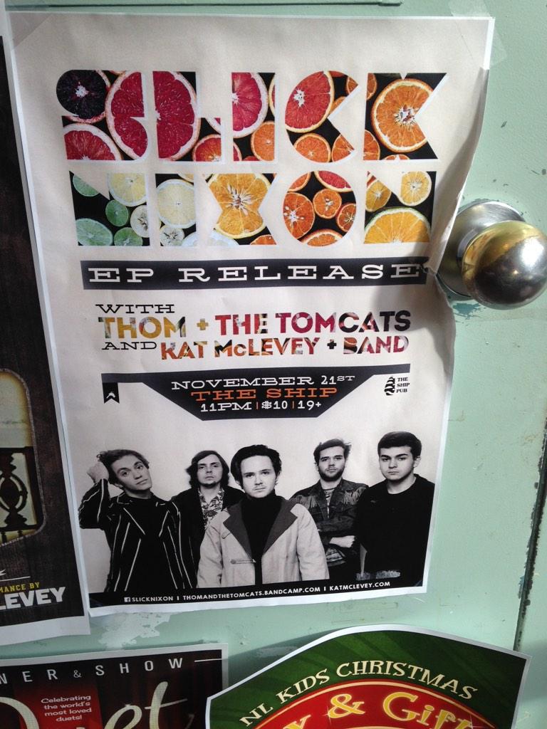 DanceNatH's tweet photo. Nov 21 @ The Ship @SlickNixon EP release with  @KatMcLevey and Thom &amp; The Tomcats. Music starts @ 11pm, $10.  #music http://t.co/SmK5GG7Eni