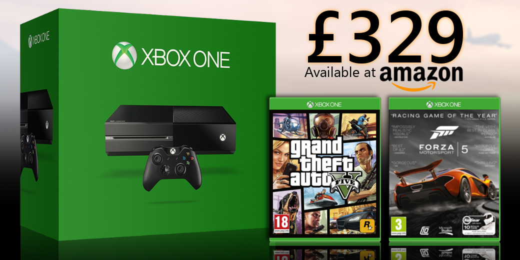 xboxuk's tweet photo. Available now, #XboxOne with #GTAV and Forza Motorsport 5 GOTY.

£329 at @AmazonUK: http://t.co/H5ERaiOWaj http://t.co/KYfl9kDAcu