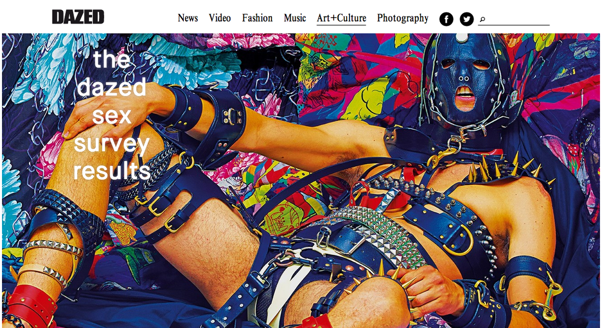 Loving that <a href="/themodeltraitor/">The Model Traitor</a> is on the leading image for <a href="/DazedMagazine/">Dazed</a>'s sex survey results today! #sex
