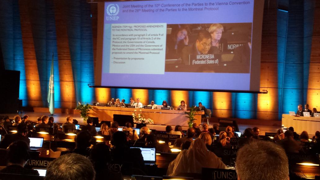 AustRef's tweet image. RT @avipsa_m: #Micronesia presents its proposal on global phase down of #HFCs @ #MontrealProtocol #MOP26
