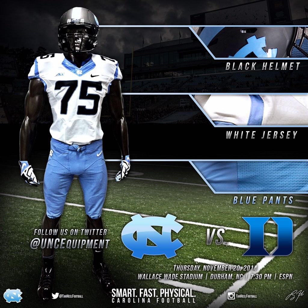 RT“<a href="/UNCEquipment/">UNC Equipment</a>: @TarHeelFootball uniform combination for this Thursday nights game against <a href="/Duke_FB/">Duke Football</a> #GoHeels  ”