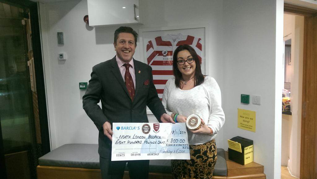 Its an early <a href="/bishopsfingeruk/">Bishops Finger</a> Pudding and a bumper cheque for <a href="/NLondonHospice/">North London Hospice</a> from <a href="/essexrugby/">Essex County RFU</a> &amp; <a href="/cough2barnet263/">Finchley Hawks RFC</a>