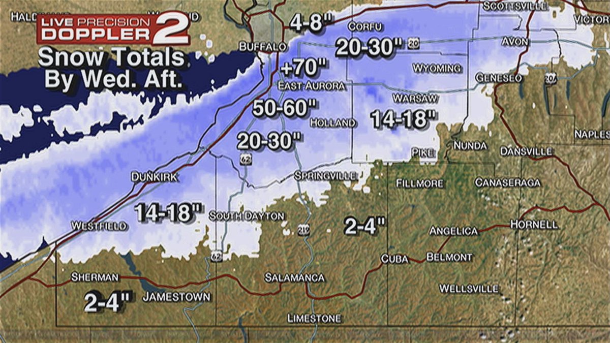 WGRZ's tweet photo. Predicted snow totals through Wednesday morning http://t.co/qajh8eLyCR