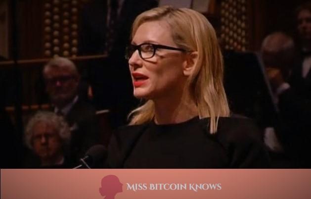TheMissBitcoin's tweet photo. Feature: #Hollywood's #CateBlanchett speaking #politics #women  #actress #bitcoin #womenintech http://t.co/hexJvRx9um http://t.co/M9K21oLG36
