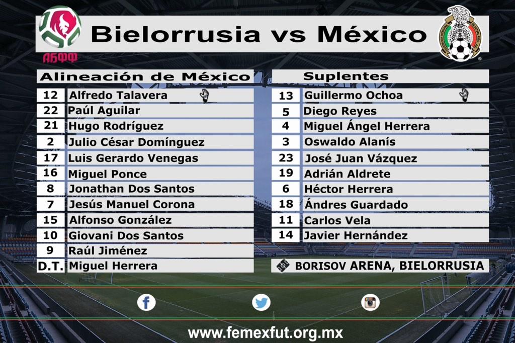 FMF's tweet photo. Alineación de México para el duelo ante Bielorrusia http://t.co/8DdG7v3lAG