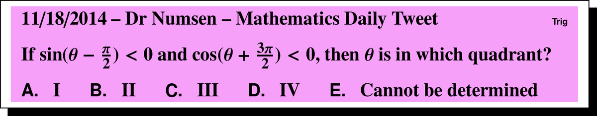 DrNumsenMath's tweet photo. Location of angle via trig functions!  #UILMath Answer: http://t.co/o51DH85nwK http://t.co/iDD3R9intM