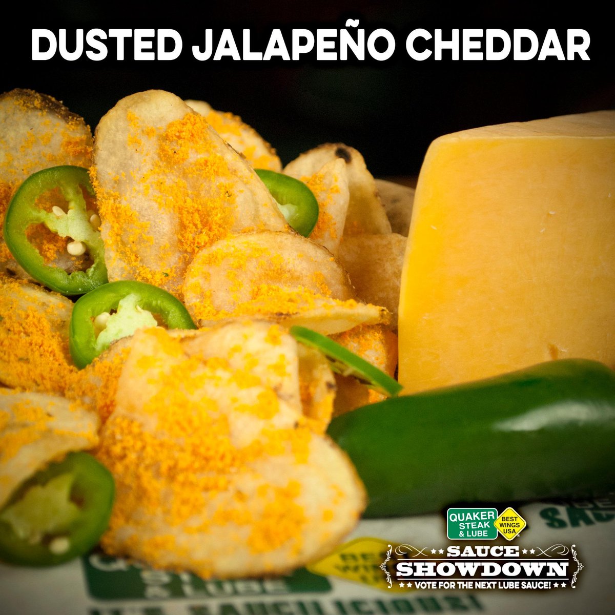 quakersteak's tweet photo. It's a chip off the Dusted Jalapeño Cheddar block! Vote now in our #SauceShowdown: https://t.co/vtYjr9Ah9q http://t.co/AOwaocWkw0