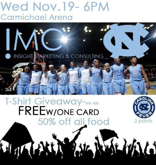 IMCsports's tweet photo. Free bball? Free t-shirts? Two fever points? 1/2 off concessions? You NEED to be at the @uncwbb game tomorrow night! http://t.co/N6NMyZWmYa