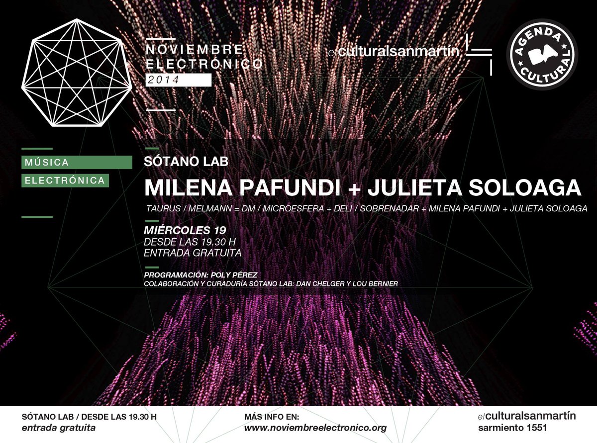 NoraGolias's tweet photo. "@culturalsanmar: #Hoy desde las 19.30h Sótano Lab > Milena Pafundi + Julieta Soloaga #NE2014 http://t.co/Zl6V8vjGvm"