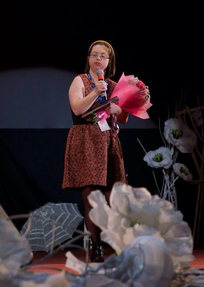 PunkyCartoon's tweet photo. Aimee collecting award at Intl Disability   Festival in Moscow for Best Children's Film #Punky @geronimoprod http://t.co/DOyJkNrte1