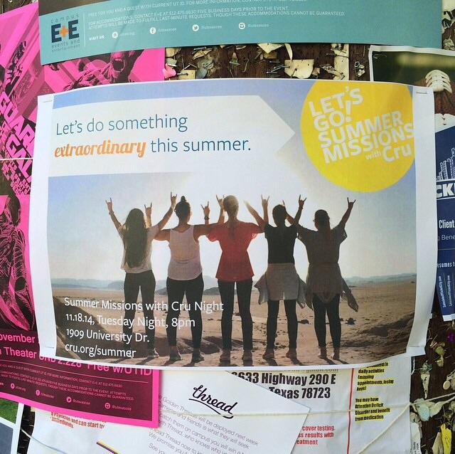 Texas_Cru's tweet photo. Come see us at the West Mall, we're tabling to promote Summer Missions until 1:30! http://t.co/xk1vcClSwp