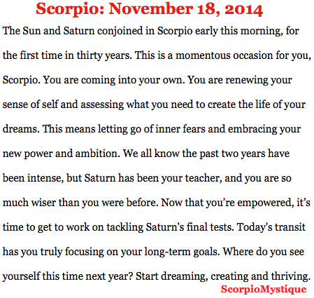 ScorpioMystique's tweet photo. #SMscope 11.18.14 ♏️️❤️️ #Scorpio #SunConjunctSaturn http://t.co/h9pdxnwI13