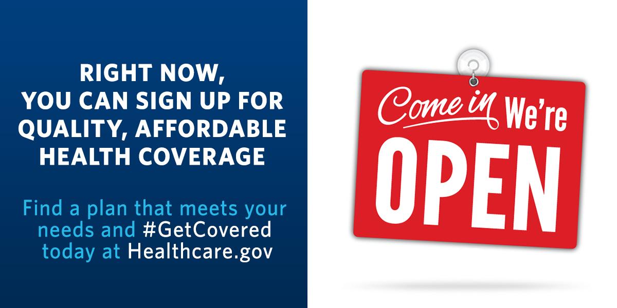 ObamaWhiteHouse's tweet photo. Right now, you can sign up for health coverage. Find a plan that works for you at http://t.co/2S7CGldNyn #GetCovered http://t.co/7IX4jDKKam