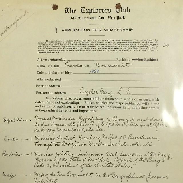 ExplorersClub's tweet photo. #Recap from last Thurs' #RiverOfDoubt.The image is of #TeddyRoosevelt's TEC Membership app. Photo by @GaelinGOExplore http://t.co/porU03w2D1