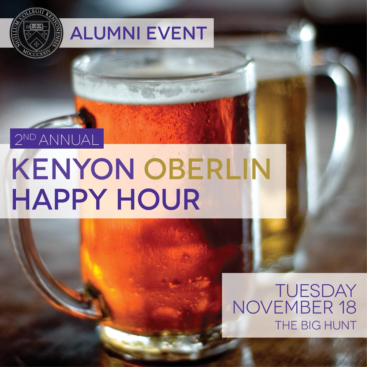 KenyonDC's tweet photo. See you at tonight's 2nd Annual Kenyon + Oberlin Happy Hr! Join us in DuPont at Big Hunt 6:00 for merriment &amp; trivia. http://t.co/kM0XQWOLFD