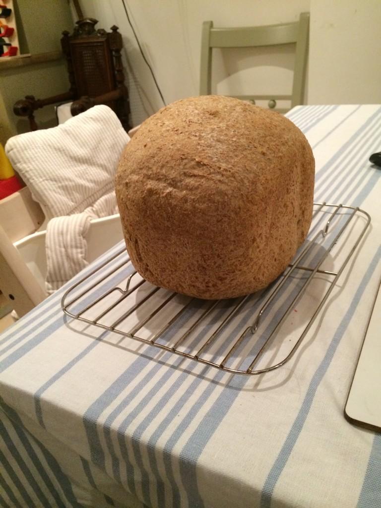 Tessa's first loaf of bread from the new machine. I'm actually very impressed...