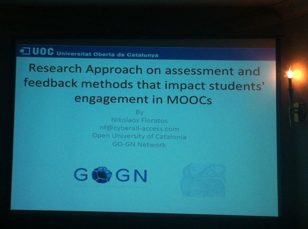 bernardtabuenca's tweet photo. Research on feedback and assesment towards engagement in MOOCs @nfloratos #moocknowledge #go_gn http://t.co/vL4BH5onmY