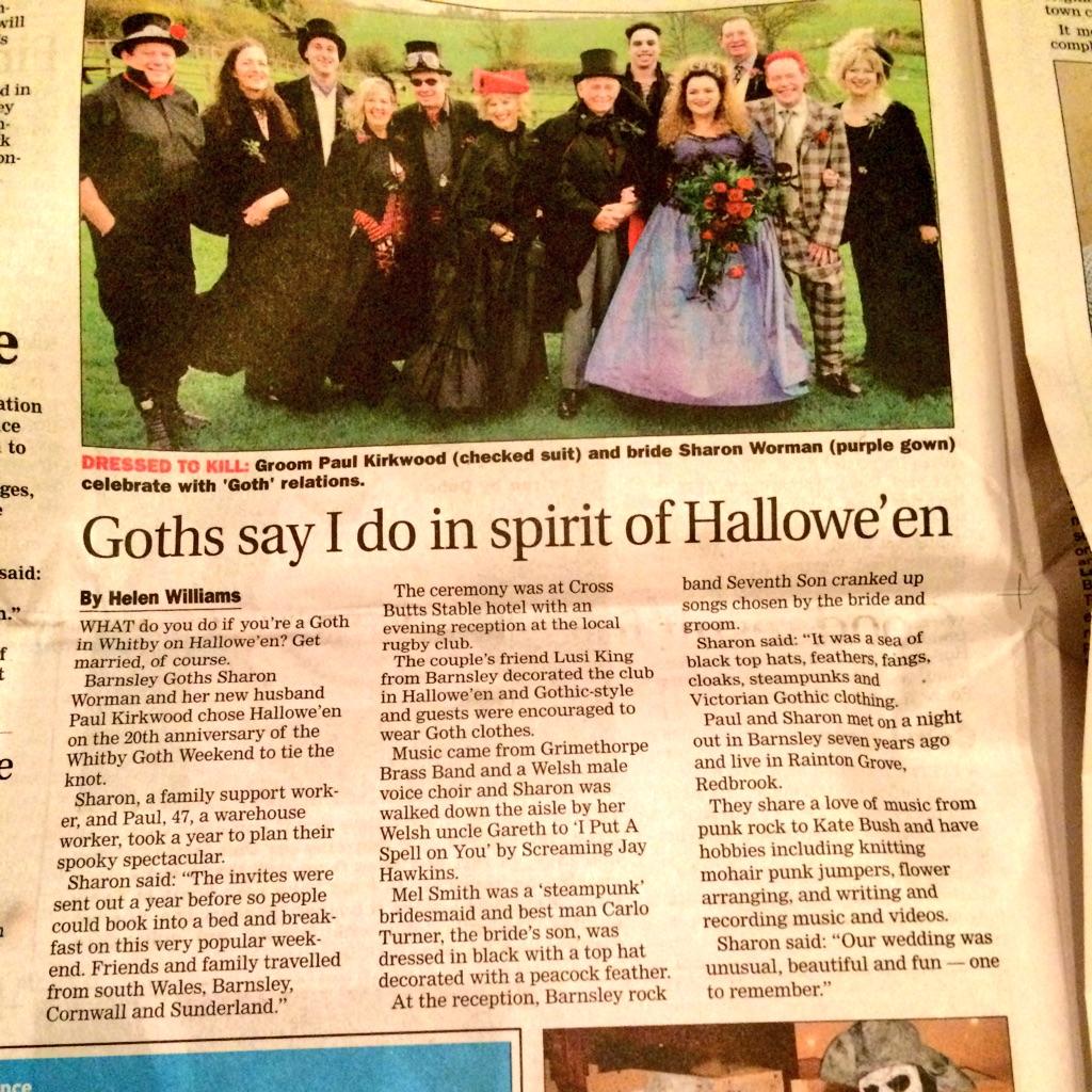 Article about goth wedding we played in Whitby for Paul and Sharon Kirkwood - both from #Barnsley
#barnsleyisbrill
