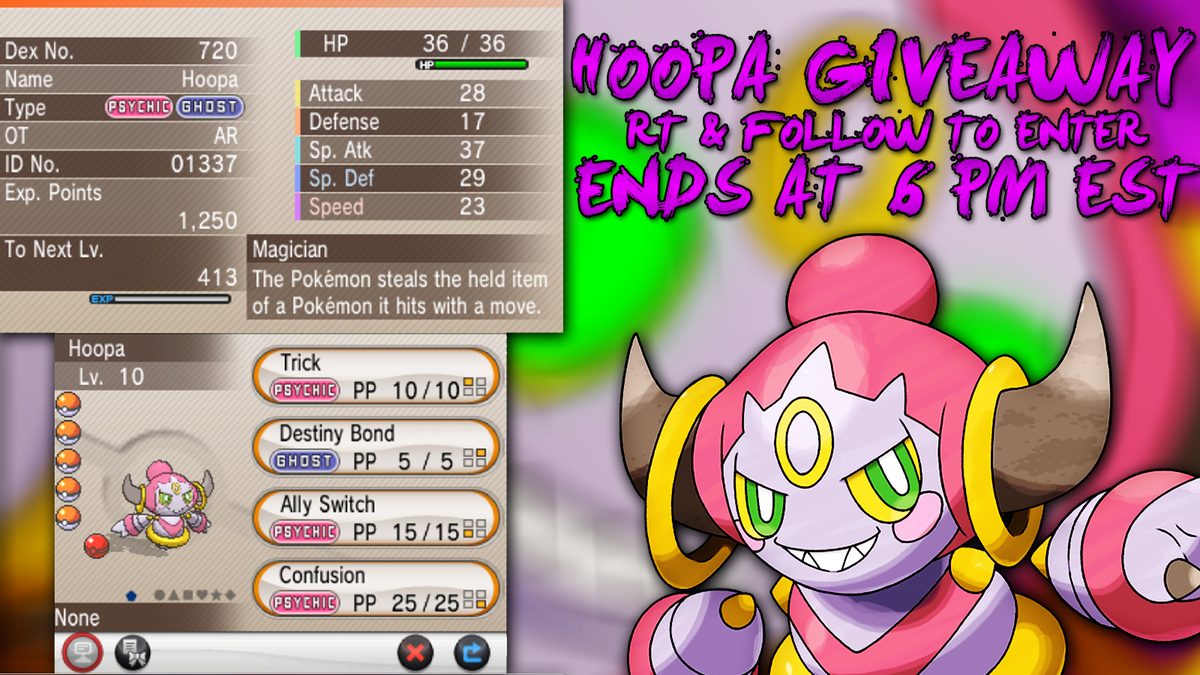 The4thGenGamer's tweet image. HOOPA GIVEAWAY - RT &amp;amp; Follow to Enter, ends at 6:00 PM EST TONIGHT! Yep, only an hour