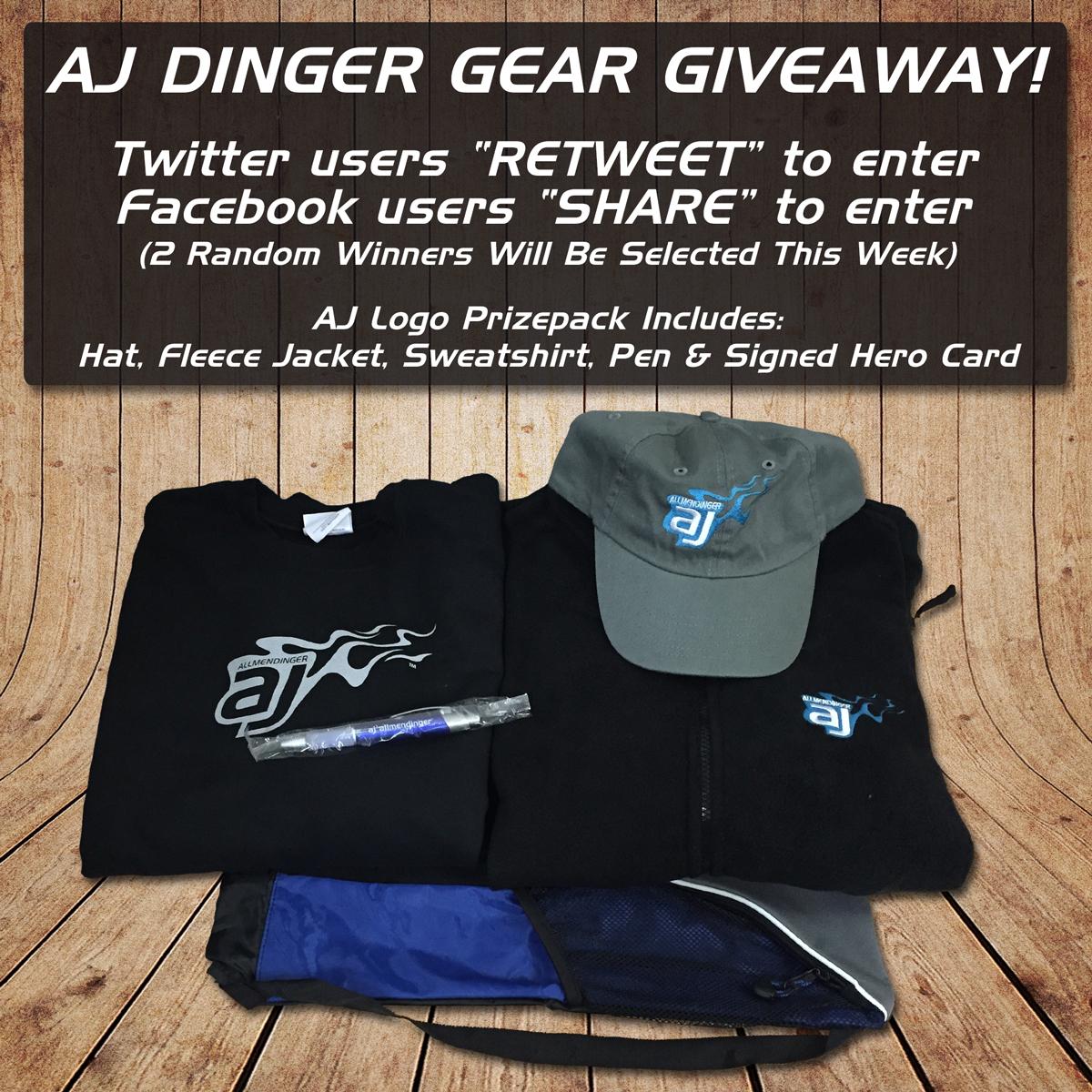 Ready for an <a href="/AJDinger/">AJ Allmendinger</a> Gear Giveaway? Retweet for a chance to win! Fleece, Sweatshirt, Hat, Pen, Hero Card #NASCAR