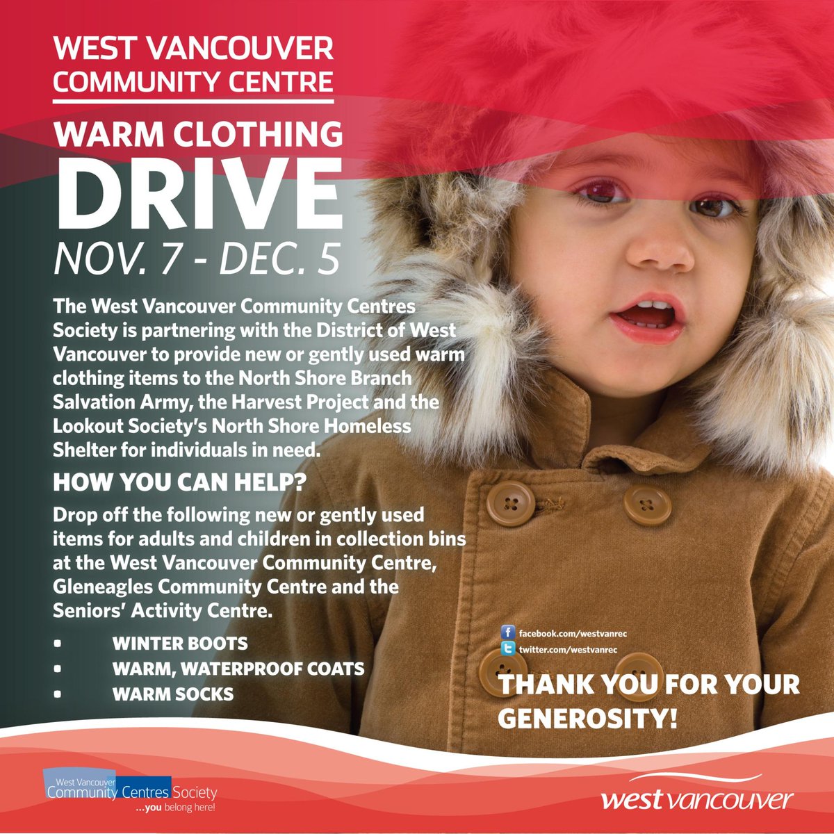 West Van Rec on Twitter "Warm Clothing Drive Nov. 7 Dec. 5. Drop off