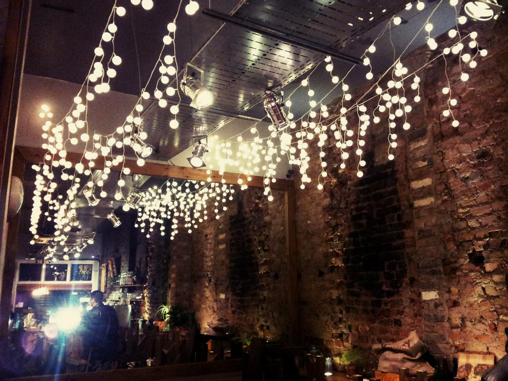 CafeSawmill's tweet photo. Just finished hanging some new lights. These aren't just for Christmas! http://t.co/2tsw6ejJYM