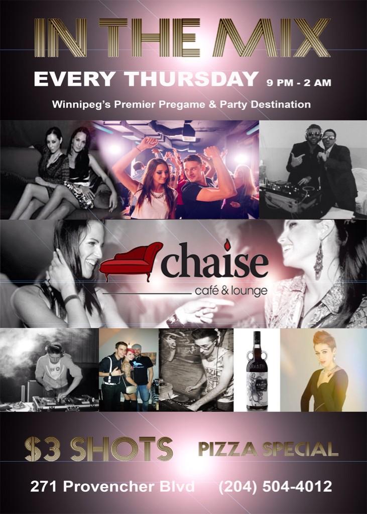FarrisonHordDJ's tweet photo. "IN THE MIX" Thursday's @ChaiseCafeWpg with DJ Farrison Hord &amp; Friends.  $3 shots #Winnipeg #pregame #dj #housemusic http://t.co/ptjOiHekrQ