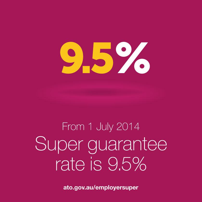 ato_gov_au's tweet photo. Employers: don’t forget the super guarantee rate is now 9.5%. Learn more at: https://t.co/4CJFz2wsln http://t.co/h6OUl7qQpu