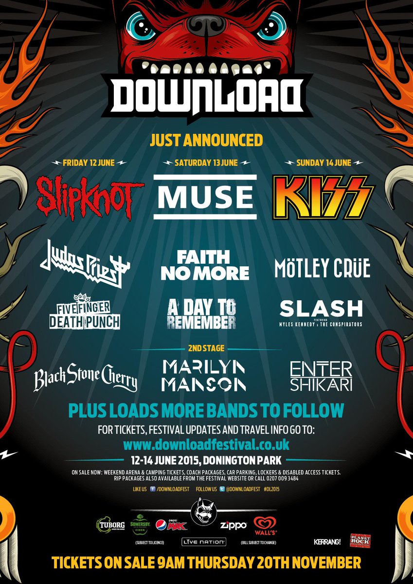 DownloadFest's tweet photo. Here it is in full. The #DL2015 lineup so far. Tickets on sale tomorrow at 9am from: http://t.co/ua31a9pIvk http://t.co/bF17PJkCB0