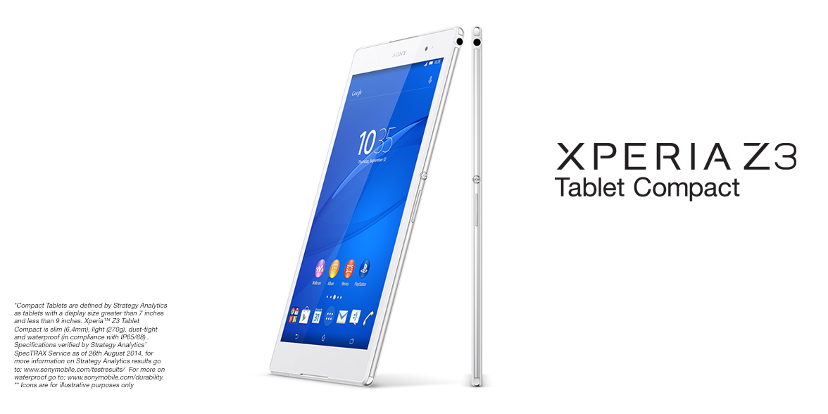 sonyxperia's tweet photo. The world's slimmest and lightest waterproof* compact tablet…isn't it time you got yours? http://t.co/JYYDRvlCZ0