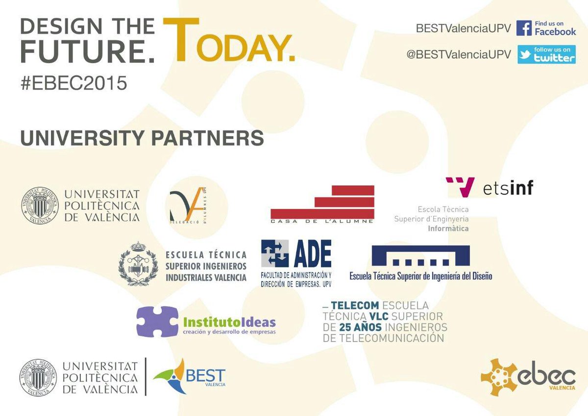 BESTValenciaUPV's tweet photo. Agradecemos a las instituciones @UPV el apoyo, colaboración y facilidades para hacer #EBECValencia posible. http://t.co/MnkU1IdOZ3
