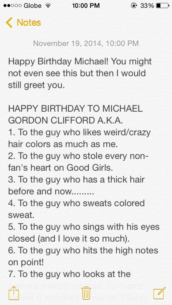 HAPPY BIRTHDAY MICHAEL GORDON CLIFFORD!! (You might not even see this.)    
